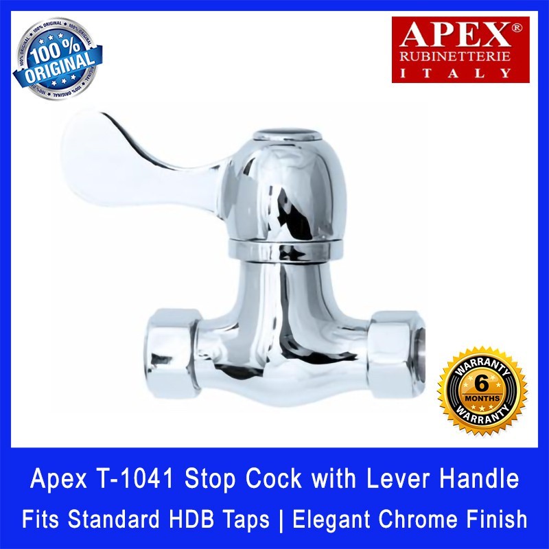 Apex T-1041 Stop Cock with Lever Handle. Fits most HDB taps of 1/2 inch. Dimensions (L x W x H): 105 x 35 x 80 mm.