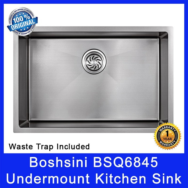Boshsini BSQ6845 Undermount Kitchen Sink. Nano Coating. Waste Trap Included. SUS304 Stainless Steel. Local SG Stock.