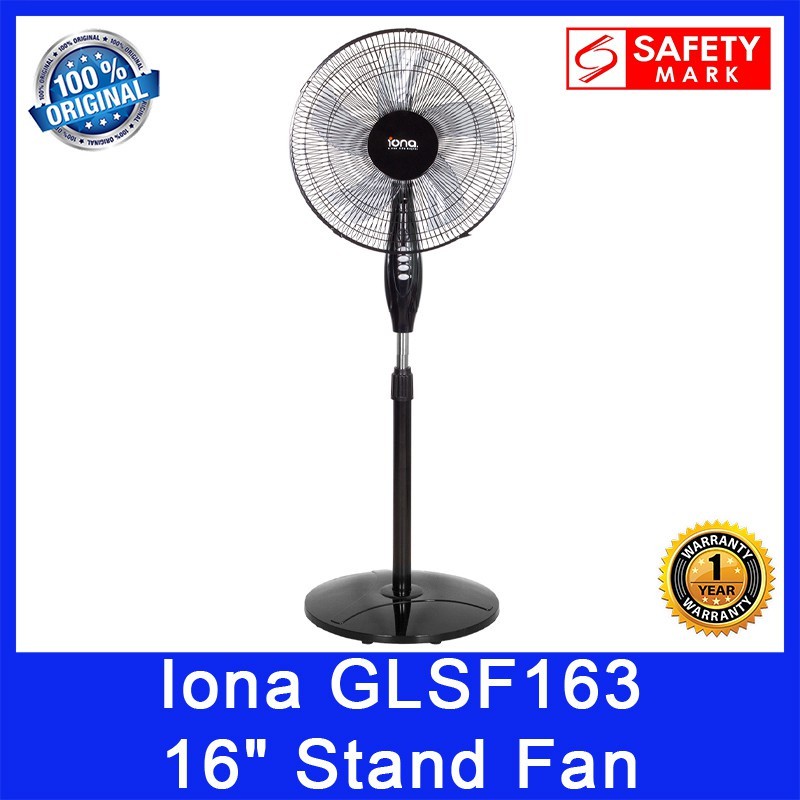 Iona GLSF163 16" Stand Fan. 3 Speeds. Wide Oscillation. Head Tilt Feature. Safety Mark Approved. 1 Year Warranty.