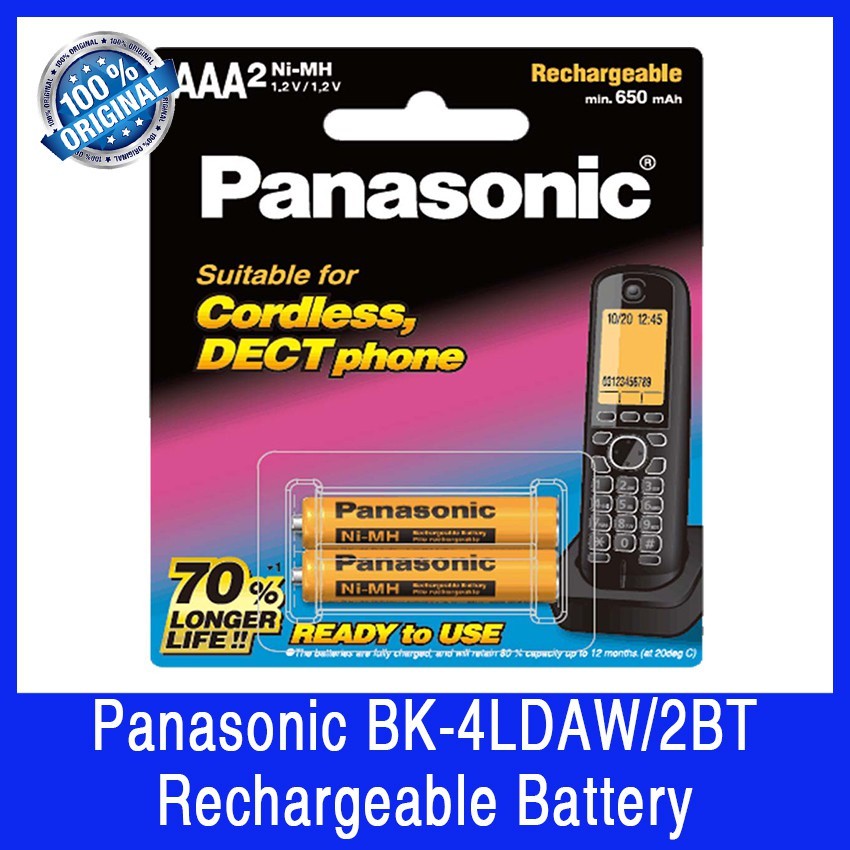 Panasonic BK-4LDAW Rechargeable Batteries. AAA. 650mAh Capacity. 70% Longer Life.