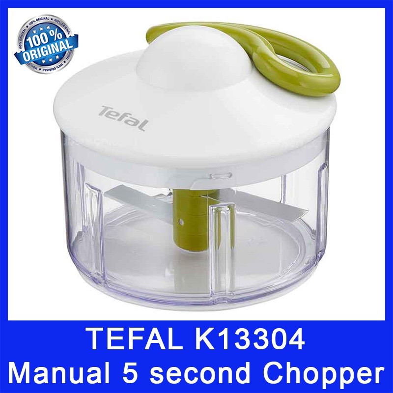 TEFAL K13304 Manual 5 Second Chopper. Ultra-Resistant Stainless Steel Blades. Safe Locking System. Non-Slip Base.