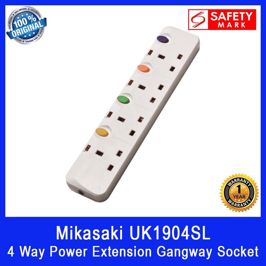 Mikasaki 4 Way Power Extension Gangway Socket. Can use 2 pin plug directly. Model: UK1904SL. Safety Mark Approved.