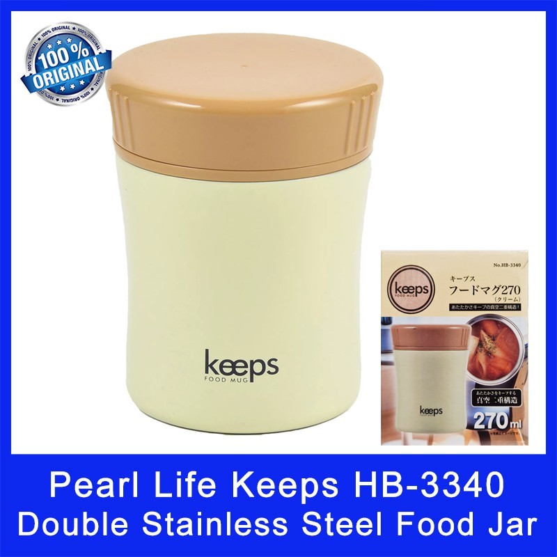 Pearl Life (Keeps) HB-3340 Double Stainless Steel Food Jar. Cream Color. 270ml Capacity. Heatproof Mouth Guard.