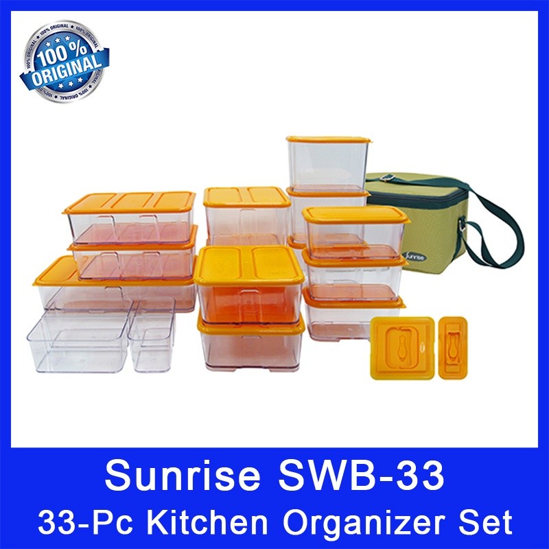 Sunrise SWB-33 33-Pc Wide Block Stackable Kitchen Organizer Set. BPA-Free, Hygienic, & 100% Food Safe. Made in Korea.
