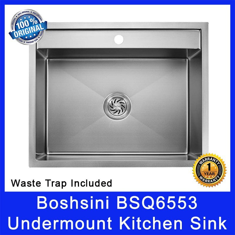 Boshsini BSQ6553 Undermount Kitchen Sink. Nano Coating. Waste Trap Included. SUS304 Stainless Steel. Local SG Stock.