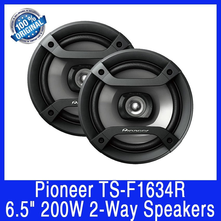 Pioneer TS-F1634R 6.5" Caar Stereo Speakers. 200W. 2-Way. 88dB. Full-range speakers. Dimensions: 4.9 x 6.2 x 5.6 inches.