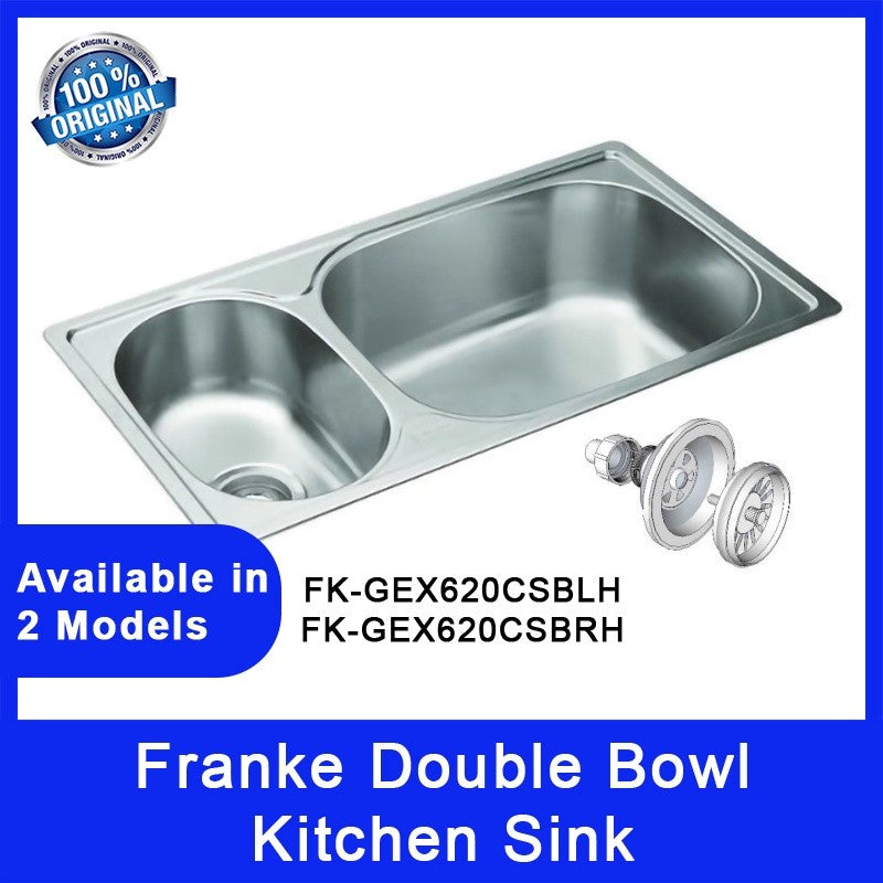 Franke FX-GEX620CSBLH Double Bowl Kitchen Sink. Also Available in FK-GEX620CSBRH (Small Bowl Right Hand).