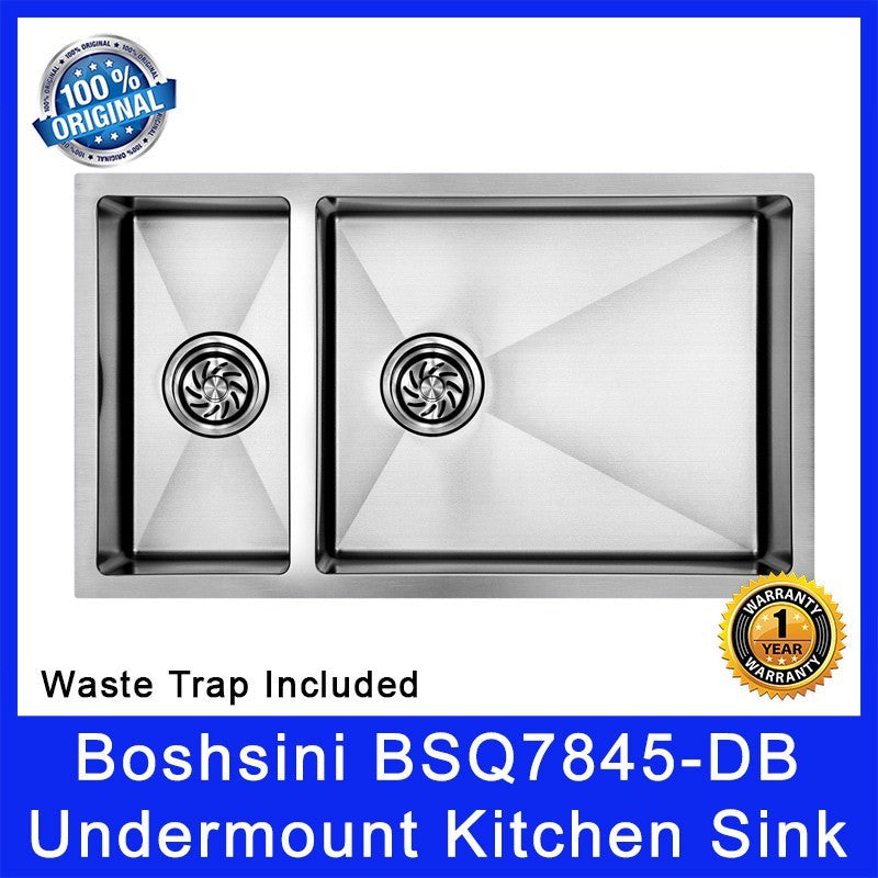 Boshsini BSQ7845-DB Undermount Kitchen Sink. Nano Coating. Waste Trap Included. SUS304 Stainless Steel. Local SG Stock.