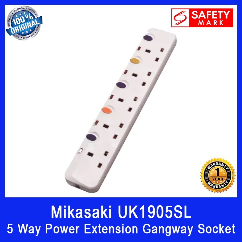 Mikasaki 5 Way Power Extension Gangway Socket. Can use 2 pin plug directly. Model: UK1905SL. Safety Mark Approved.