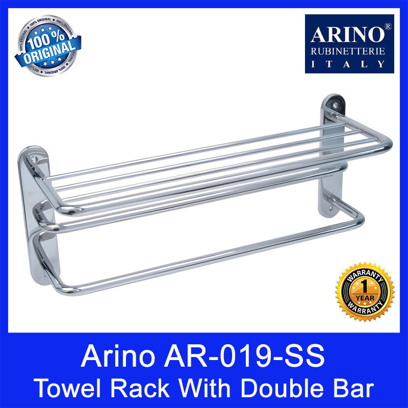 Arino AR-019-SS | STAINLESS STEEL TOWEL RACK WITH DOUBLE TOWEL BAR L610 x W210mm | 1 Year Warranty