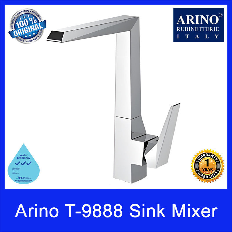 Arino Sink Mixer | T-9888 | Brass Material | Chrome Finish | 3 Tick WELS Rating | 1 Year Warranty