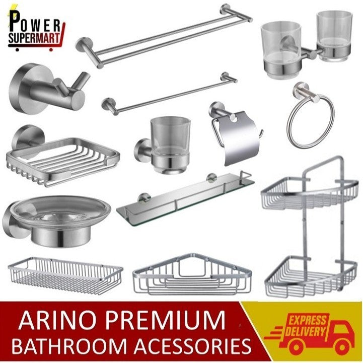 ARINO Bathroom Accessories | Towel Ring | Soap Holder | Robe Hook | Toilet Paper Holder | Soap Basket | Brush Holder