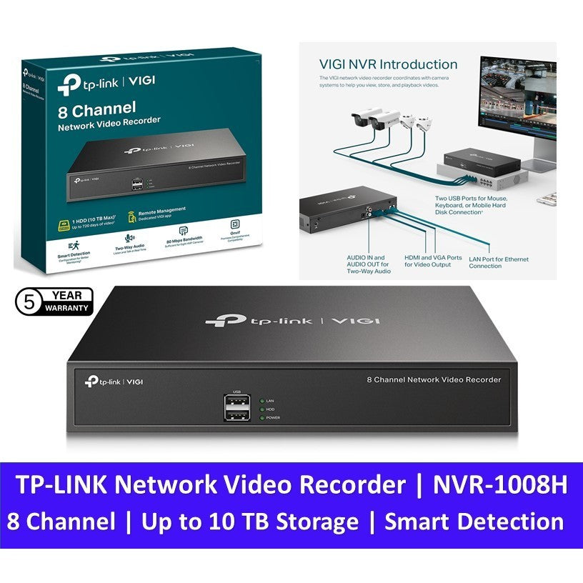 TP-LINK VIGI NVR1008H Network Video Recorder | 8 Channel NVR | Up to 10 TB Storage | 5 Years Warranty