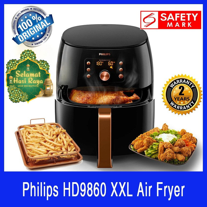 Philips HD9860 XXL Smart Air Fryer. 1.4 kg Basket Capacity. Smart Sensing. 2 Yr Warranty. Safety Mark Approved.