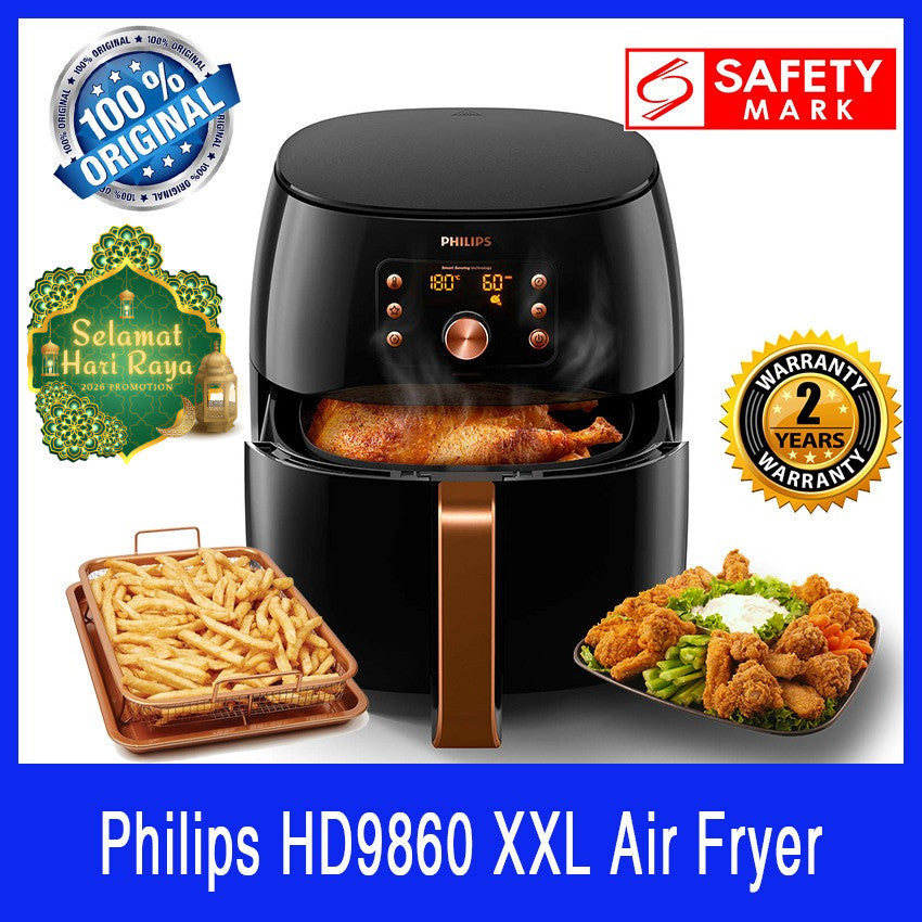Philips HD9860 Air Fryer XXL. 1.4kg Capacity. Fry, bake, grill and roast functions. 2 Yr Warranty. Safety Mark.