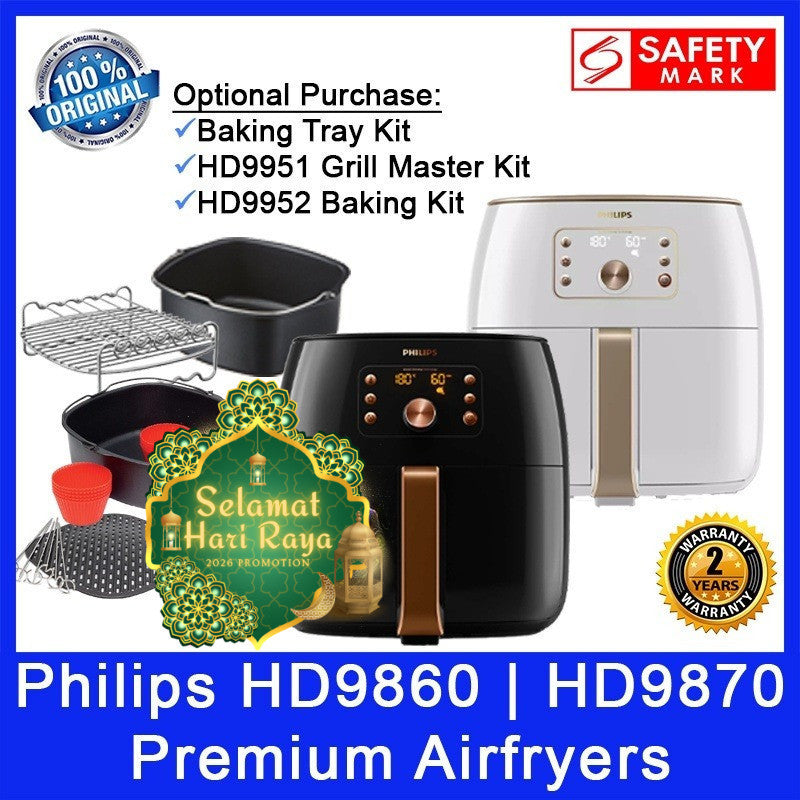 Philips HD9860 Air Fryer XXL. Philips HD9870 Air Fryer XXL. Philips HD9654 Air Fryer XXL. 2 Years Warranty. Safety Mark.