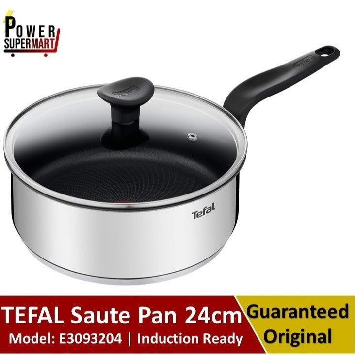 Tefal Sauté Pan 24 cm + Glass Lid | Primary Series | Model: E3093204 | Induction Ready | Stainless Steel | Non-Stick