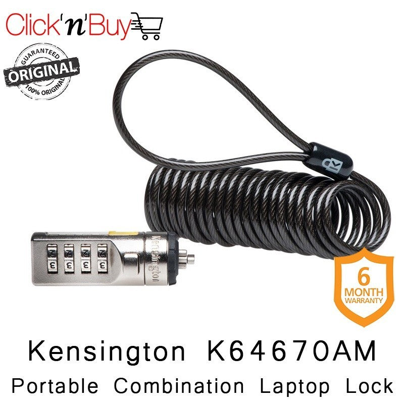 Kensington K64670AM Portable Combination Laptop Lock. T-Bar™ Locking Technology. 10,000 Possible Combinations.