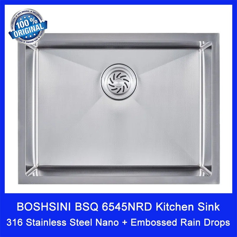 Boshsini 316 Stainless Steel Nano + Embossed Rain Drops Kitchen Sink. BSQ 6545NRD. Local SG Stock
