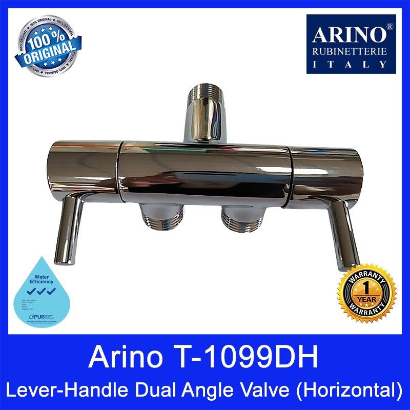 Arino T-1099DH Lever-Handle Dual Angle Valve (Horizontal). Material: Brass. Chrome, Matt Black and Gun Metal Finishing.