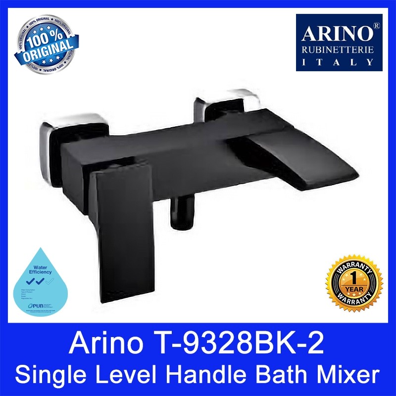 Arino T-9328BK-2 Single Level Handle Bath Mixer. Brass Matt Black. 200Lmm. 2 Tick WELS Rating. 1 Year Warranty