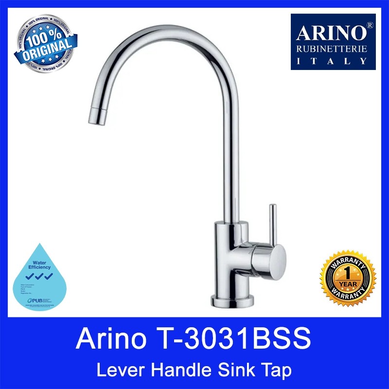 Arino T-3031BSS Lever Handle Sink Tap. Stainless Steel 304. Satin Finishing. 305H*180Lmm. WELS: 3 Ticks. 1 Year Warranty