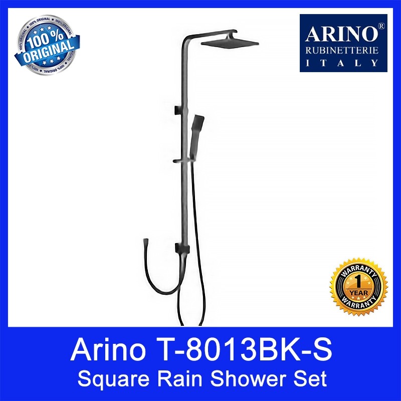 Arino T-8013BK-S Square Rain Shower Set. Finishing: Matt Black. 1 Year Warranty. Local SG Stock