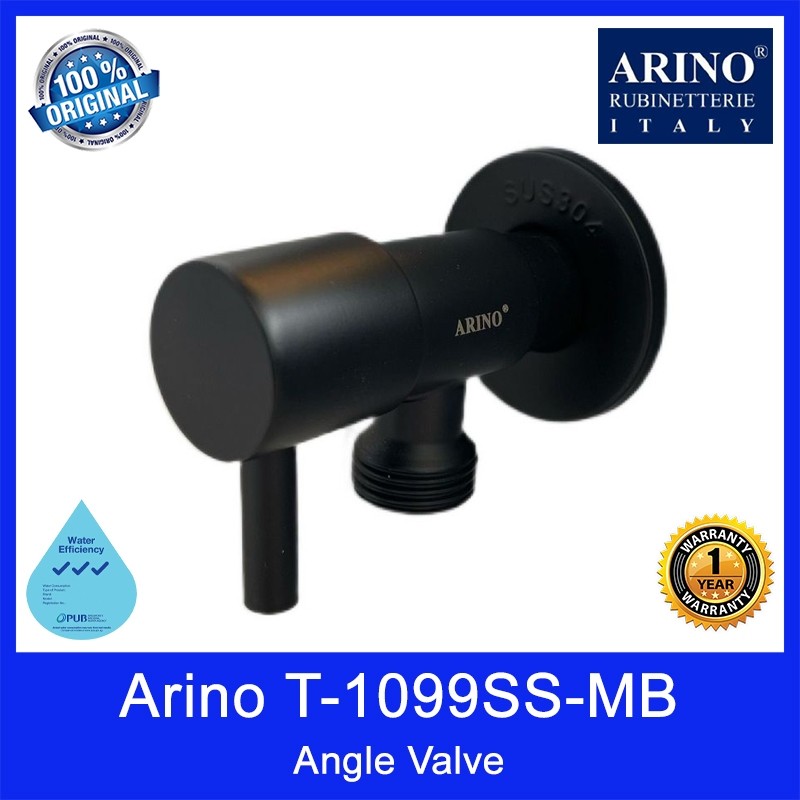 Arino T-1099SS | T-1099SS-MB Angle Valve. Stainless Steel 304. Satin or Matt Black Finishing. WELS: 3 Ticks. 1 Yr Wty.