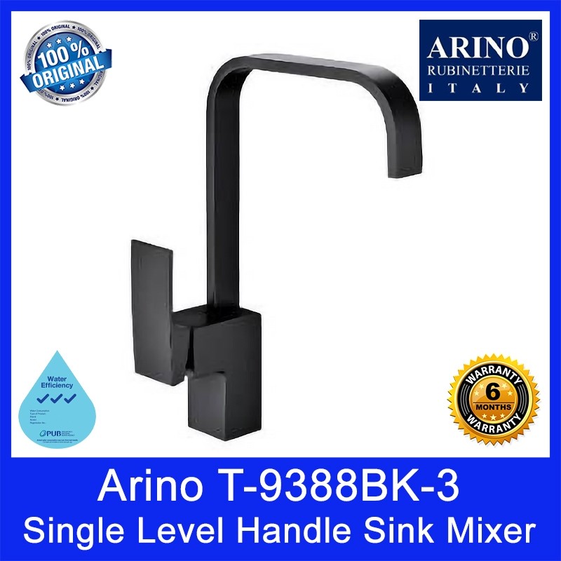 Arino T-9388BK-3 Single Level handle Sink Mixer | Brass Matt Black | WELS: 3 Ticks | 6 Month Warranty | Local SG Stock