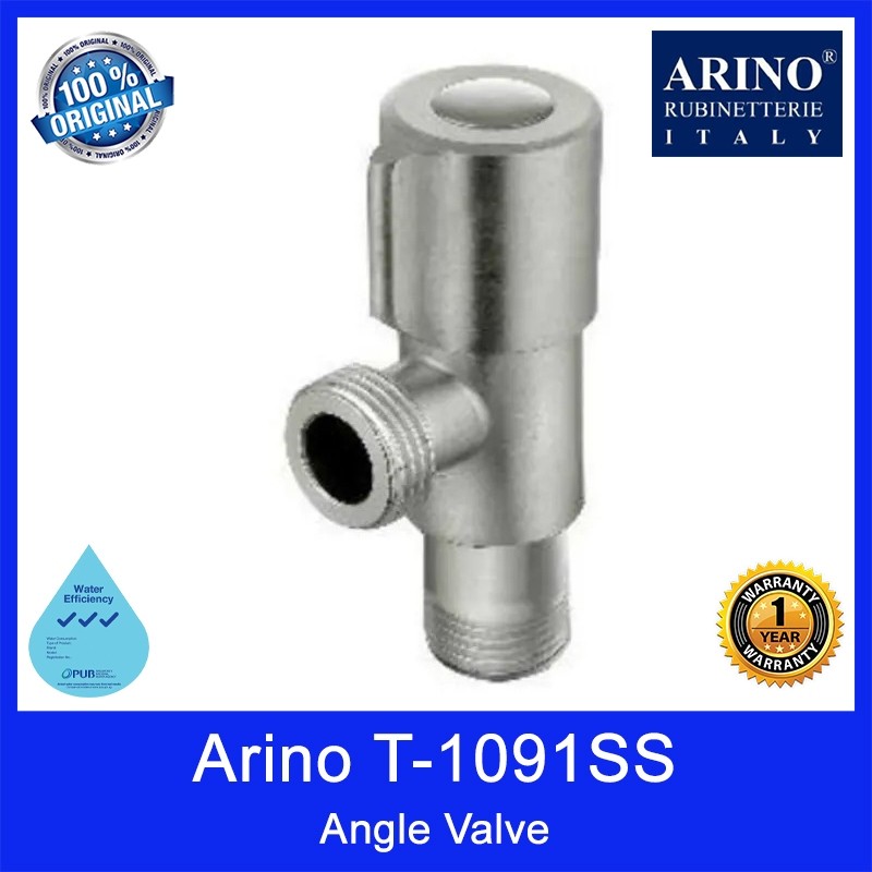 Arino T-1091SS Angle Valve. Stainless Steel 304. Satin Finishing. WELS: 3 Ticks. 1 Year Warranty. Local SG Stock