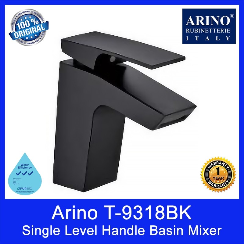 Arino T-9318BK-3 Single Level Handle Basin Mixer. Brass Matt Black. WELS: 3 Ticks. 1 Year Warranty. Local SG Stock