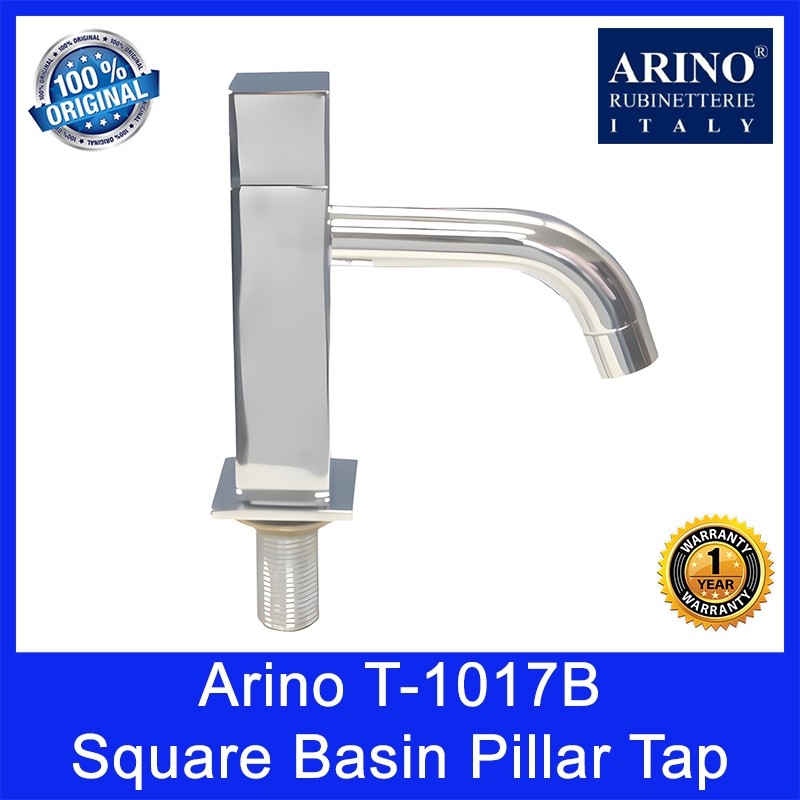 ARINO T-1017B Square Basin Pillar Tap. L140 x W44.5 x H178mm. WELS: 0 Tick/Export Only. 1 Year Warranty