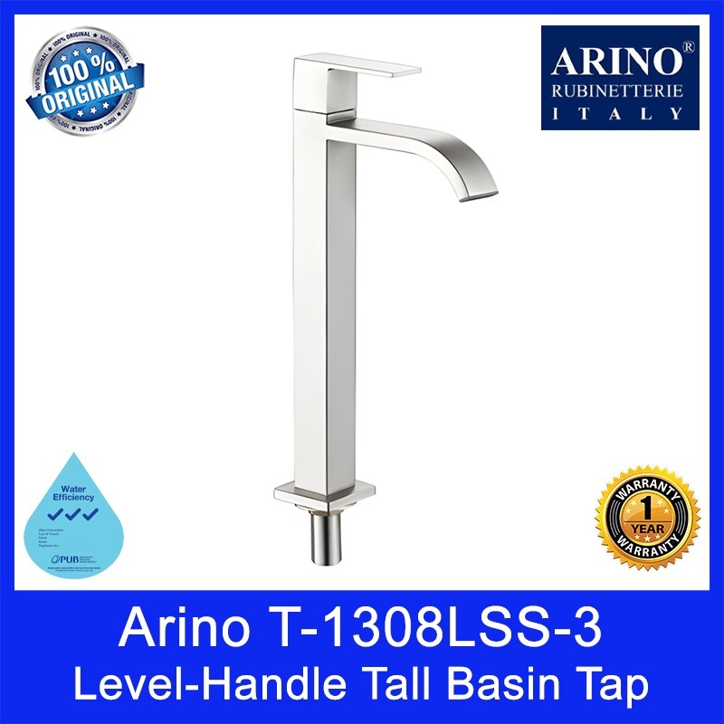Arino T-1308LSS-3 Level-Handle Tall Basin Tap. Material: Stainless Steel.