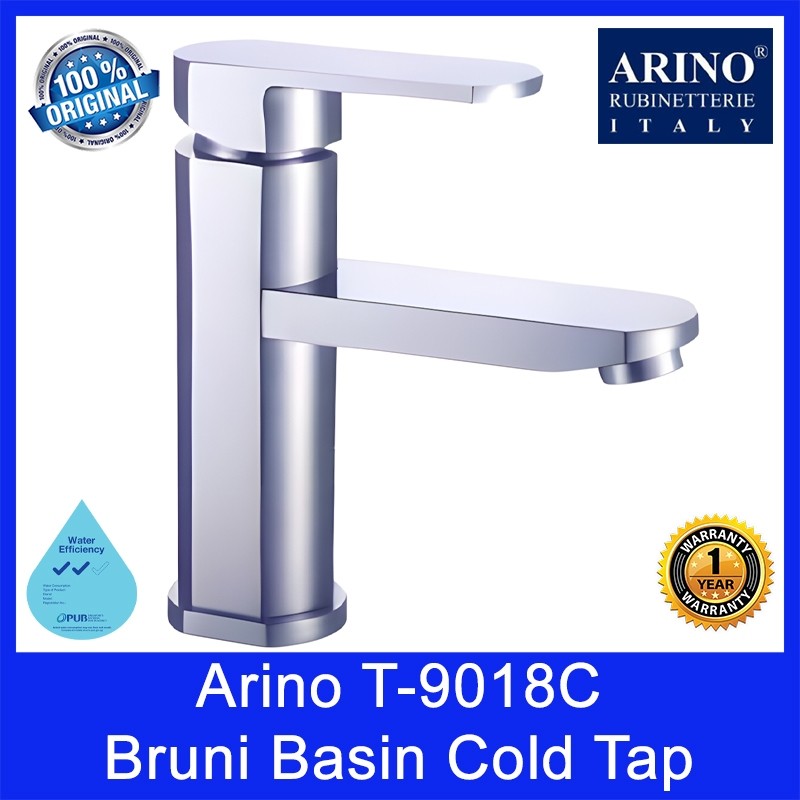 Arino Bruni Basin Cold Tap | T-9018C | Brass Material | Chrome Finish | 2 Ticks | 1 Year Warranty