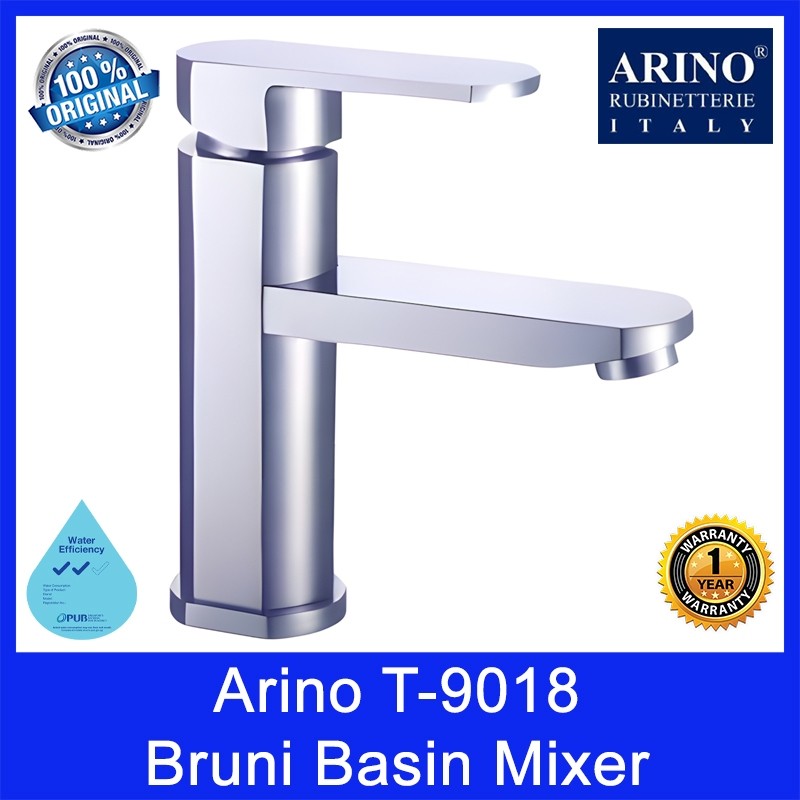 Arino Bruni Basin Mixer | T-9018 | Brass Material | Chrome Finish | 45 (L) x 143 (W) x 153 (H) mm | 2 Ticks