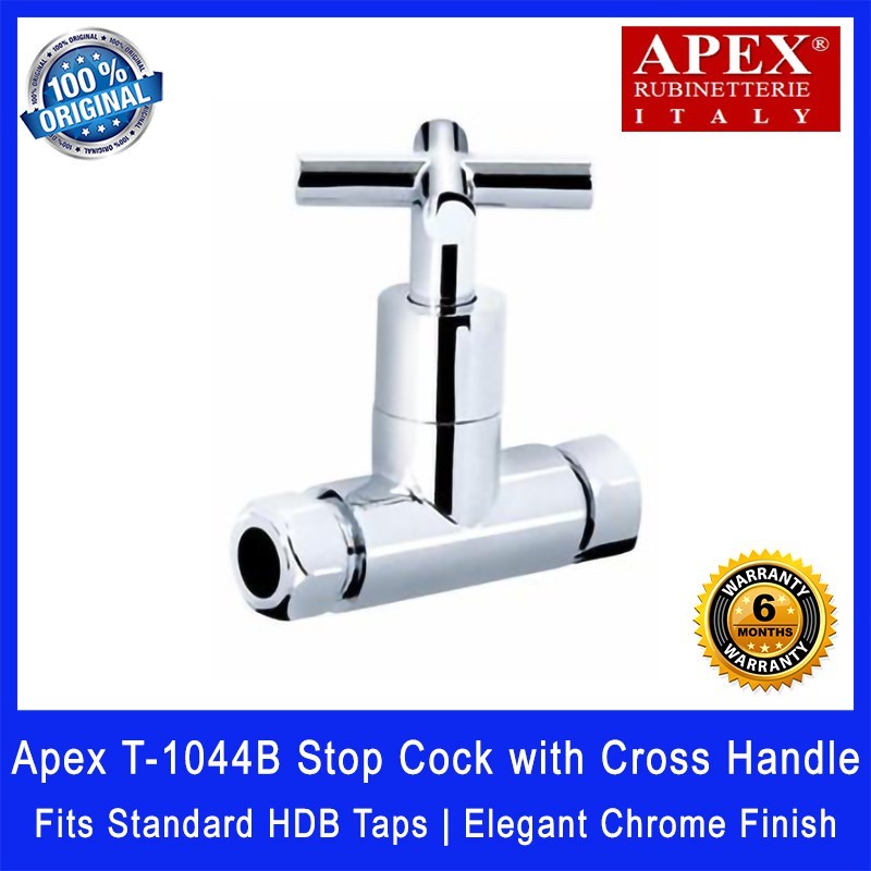 Apex T-1044B Stop Cock with Cross Handle. Fits most HDB taps of 1/2 inch. Dimensions (L x W x H): 95 x 65 x 105 mm.
