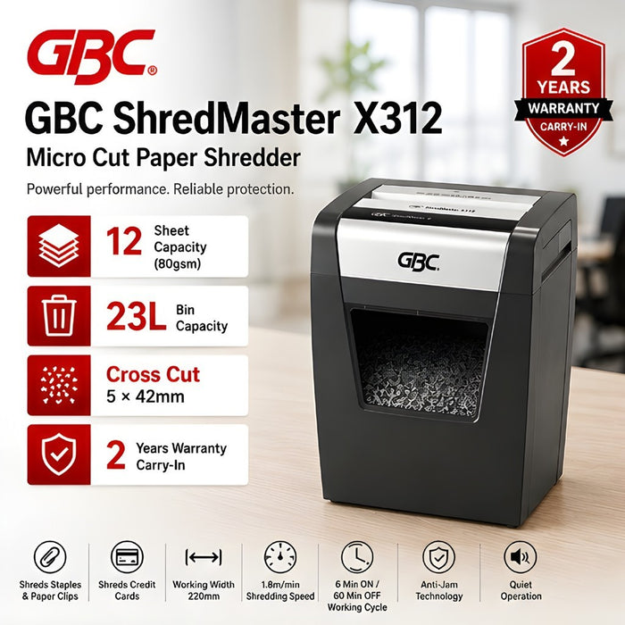 GBC X312 Cross Cut Paper Shredder | 12 Sheets Capacity | 2 Years Warranty