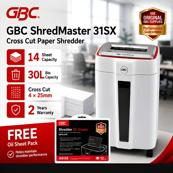 GBC ShredMaster 31SX Cross Cut Paper Shredder | Includes FREE GBC Oil Sheet Pack | Warranty: 2 Years