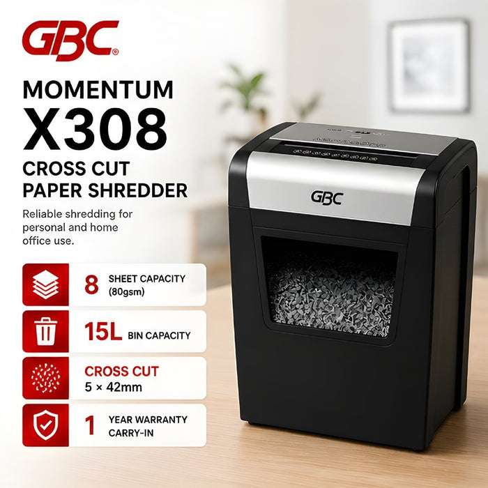[SG Seller] GBC X308 Cross Cut Paper Shredder | Personal & Office Use | 8 Sheet Capacity | Warranty: 1 Year