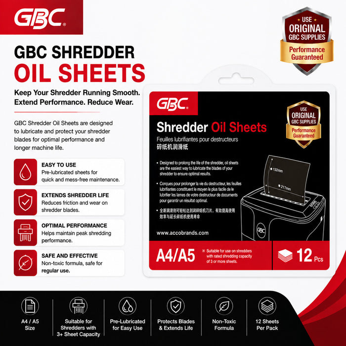 GBC Oil Sheets For Paper Shredders | Contains 12 Oil Sheets per pack