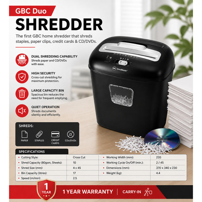 [SG Seller] GBC DUO Paper Shredder | Personal & Office Use | Cross Cut Document Shredder | Warranty: 1 Year