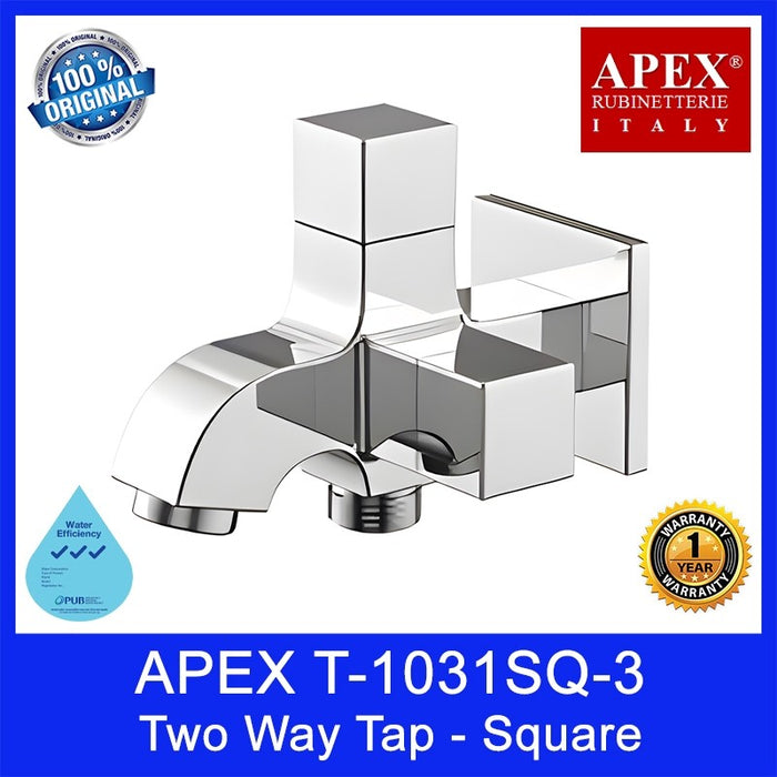 APEX T-1031SQ-3 Two Way Tap - Square. Finish: Brass Chrome or Black Coating. 3 Tick WELS. Local SG Stock. 1 Yr Warranty