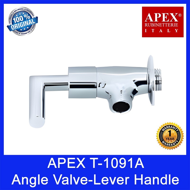 APEX T-1091A Angle Valve-Lever Handle. L40 x W30 x H120mm. WELS: 0 Tick/Export Only. 1 Year Warranty. Local SG Stock