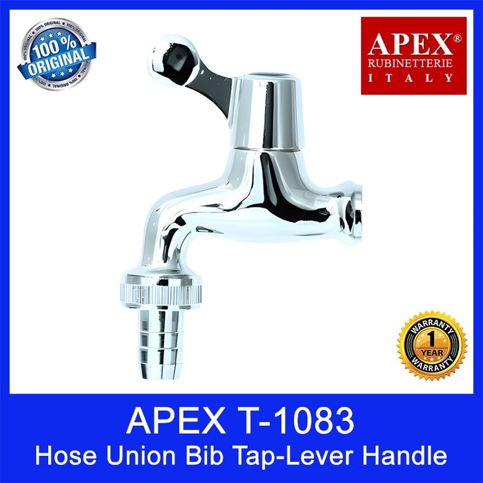 APEX T-1083 Hose Union Bib Tap-Lever Handle. L85 x W30 x H100mm. WELS: 0 Tick/Export Only. 1 Year Warranty