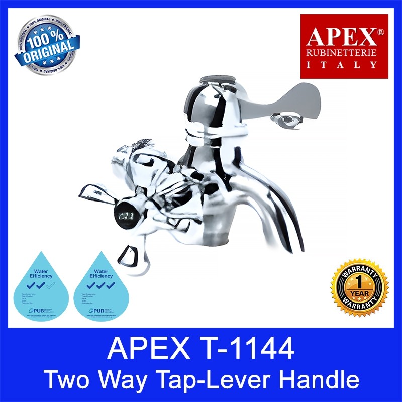 APEX T-1144 Two Way Tap-Lever Handle. L110 x W80 x H115mm. WELS: 2 and 3 Ticks. 1 Year Warranty. Local SG Stock